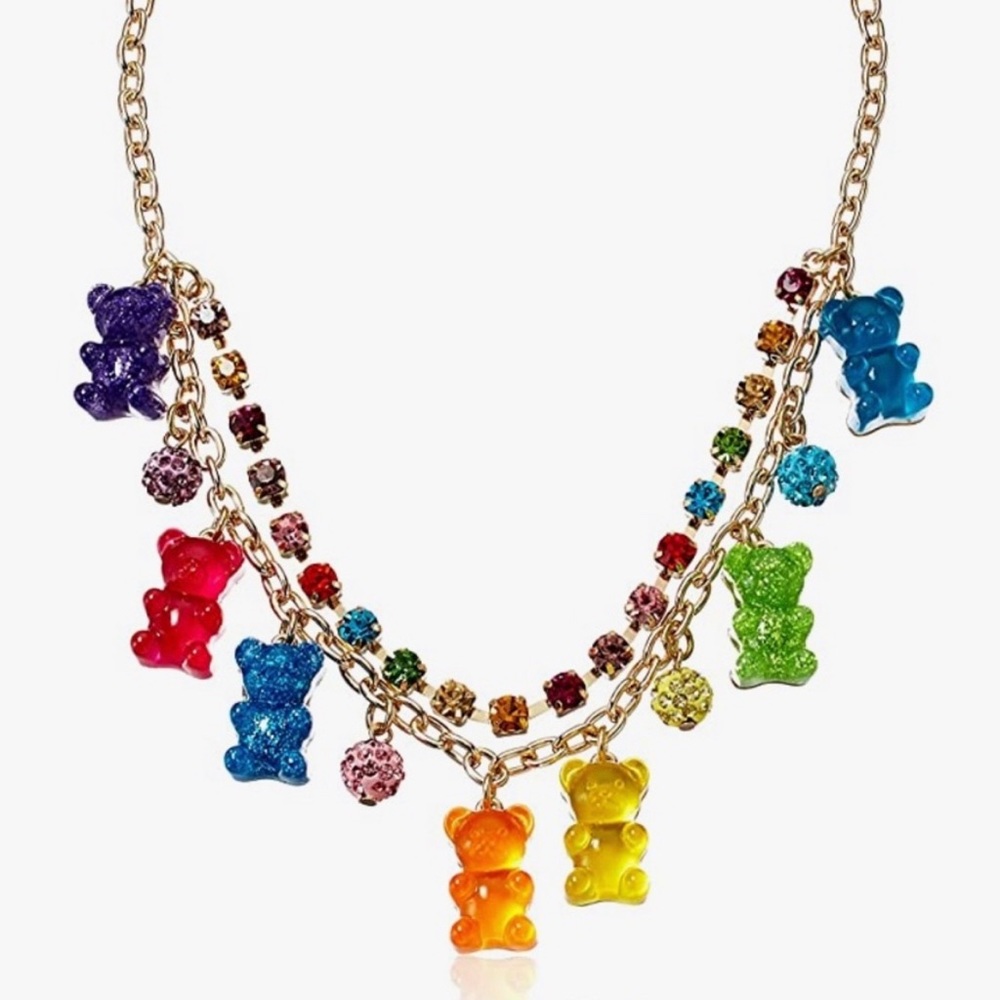 Betsey Johnson Gummy Bear Rhinestone Charm Necklace NWT